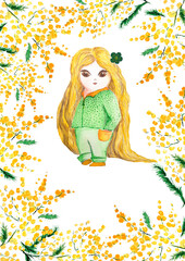 Watercolor illustration of a girl. Children's poster. For postcards, posters, invitations to children's parties.