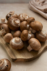 Champignons uncooked, cooking ingredients for a mushroom soup