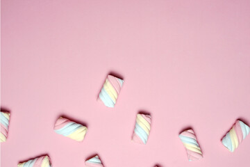 Marshmallows or chewy candy in various colors. This candy is very liked by young children to the elderly. pastel color desserts, sweet treats. Suitable as a snack to accompany your spare time.