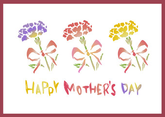 母の日　レトロなデザイン　ギフトカード　カーネーション　ステンシル　水彩　花柄