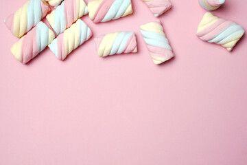 Marshmallows or chewy candy in various colors. This candy is very liked by young children to the elderly. pastel color desserts, sweet treats. Suitable as a snack to accompany your spare time.