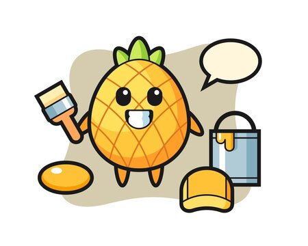 Character Illustration of pineapple as a painter