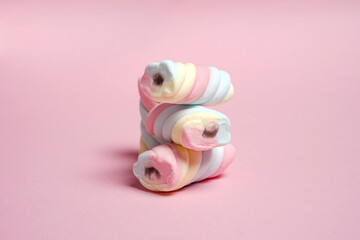 Marshmallows or chewy candy in various colors. This candy is very liked by young children to the elderly. pastel color desserts, sweet treats. Suitable as a snack to accompany your spare time.