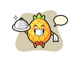 Character mascot of pineapple as a waiters