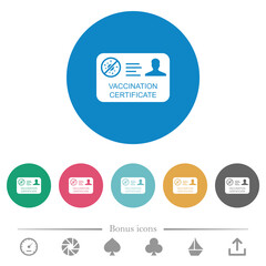 Vaccination certificate flat round icons