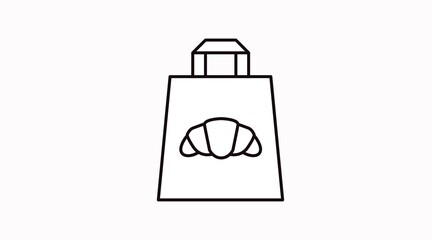 Vector Isolated Black and White Take Away Bag with a croissant Icon or Sign