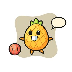 Illustration of pineapple cartoon is playing basketball