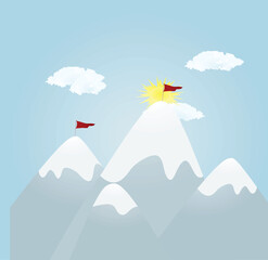 Red flag mountain. Success concept. vector