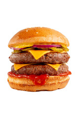 Burger with cheese and meat on white background