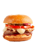 Burger with cheese and meat on white background