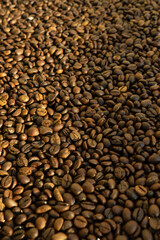 Roasted coffee beans texture close up