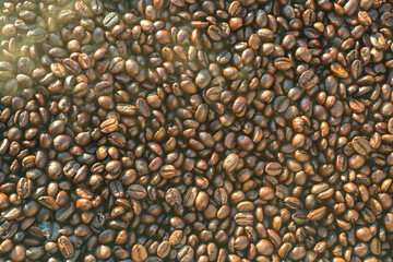Roasted coffee beans texture close up