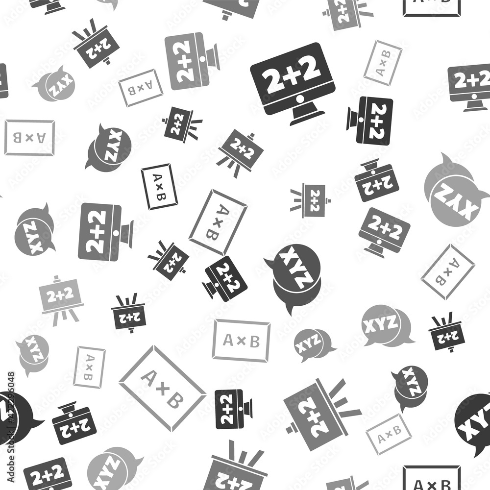 Poster set equation solution, chalkboard, xyz coordinate system and chalkboard on seamless pattern. vector