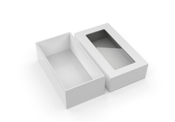 hard box with window set mock-up. Good for packaging design. 3d illustration