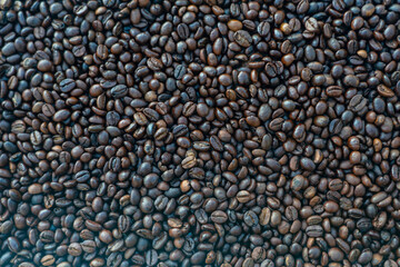 Roasted coffee beans texture close up