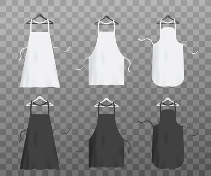 Chef aprons, white and black kitchen uniform, protective clothing for cook