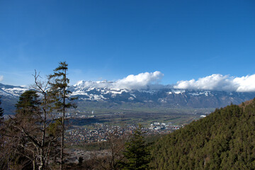 View over the rhine valley in Vaduz in Liechtenstein 17.2.2021