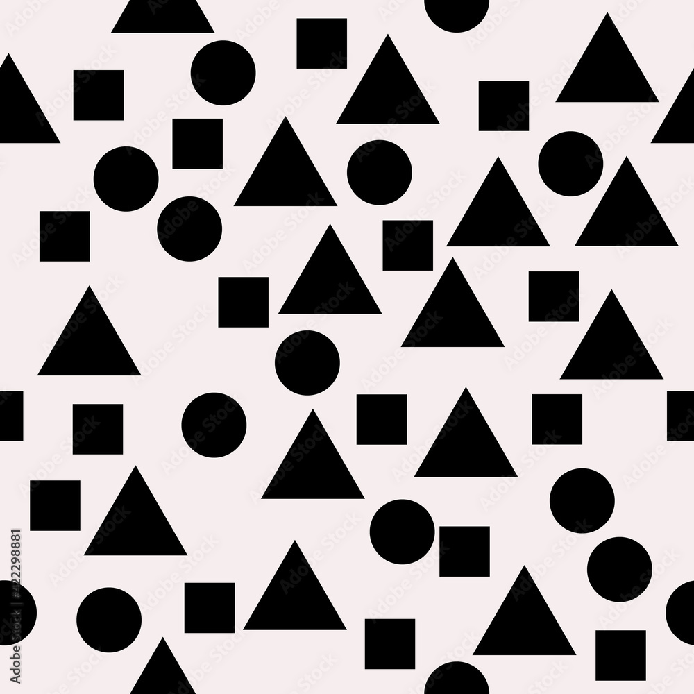 Poster Abstract Shapes Pattern. Big Size. Vector Black Shapes Pattern. Triangles, Squares, Circles Pattern.