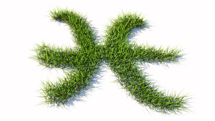 Concept or conceptual green summer lawn grass symbol shape isolated white background, sign of pisces zodiac sign. 3d illustration symbol for  esoteric, the mystic, the power of prediction of astrology