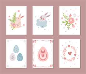 Fototapeta na wymiar Easter kids pastel posters bundle - vector illustration