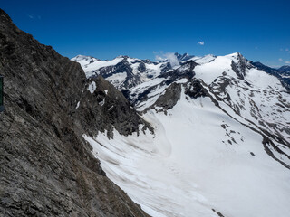 Top view of hill in Austria in the Alps on the Kitzsteinhorn glacier.
