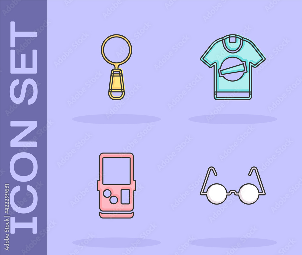 Wall mural set eyeglasses, magnifying, tetris and t-shirt icon. vector