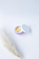 Honey lemon skincare mockup bottle in a white surface for natural  makeup and brand, add your own logo and mockup