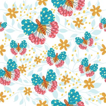 pattern background cute animal with butterfly pastel color illustration.
