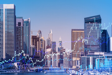 Skyscrapers of Dubai business downtown. International hub of trading and financial services of...
