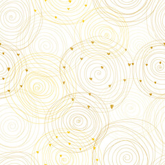 Fototapeta na wymiar Modern seamless patterns with gold doodle spiral circles on a white background. Vector illustration.