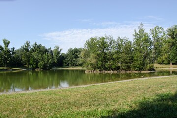Prerov. Lagoon. Islands in the pond. Central Moravia. Czechia. Europe.