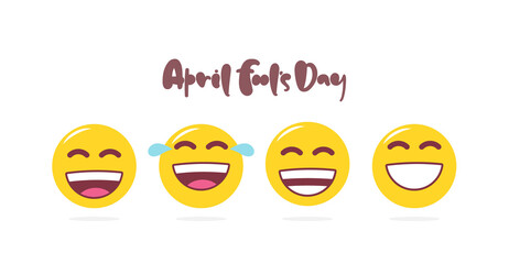 Fototapeta premium Set of laugh emoji. Hand lettering of April Fools Day.