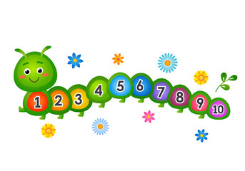 child study allowance for counting up to 10. cute caterpillar with numbers. vector illustration