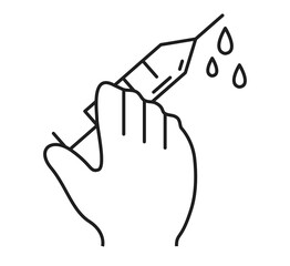 Injection glyph icon. Hand holding syringe. Doctor’s hand. Neurotoxin injection. Vaccination. Treatment. Silhouette symbol. Negative space. Vector isolated illustration. Line icon