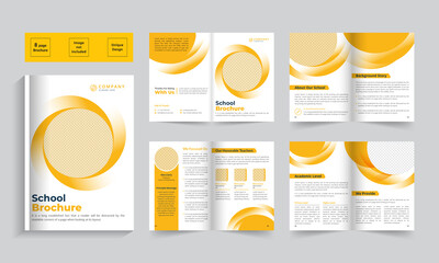 Bifold school brochure template. Collage brochure. Education company brochure. Bifold comapny profile brochure template design