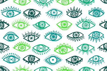 Doodle open eyes naive endless pattern. Pop art