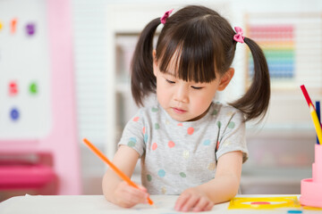 young girl practice drawing different shapes  for homeschooling