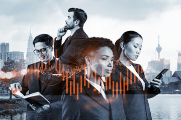 Group of business colleagues in suits as a part of multinational corporate team working on...