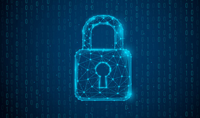 Cybersecurity and information or network protection. Future cyber technology web services for business and internet projects. Low polygon, particle, and triangle style design. Wireframe light