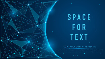 Magic night sky banner for invitation card. Frame template for text or photo with geometric wireframe background in polygonal style. Futuristic space for booklet.Low polygon light connection structure © Deemerwha studio