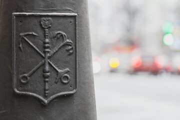 Saint-Petersburg city Coat of Arms on a street light