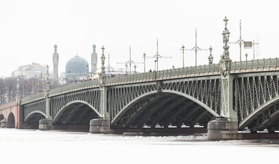Trinity Bridge on a winter day. Petersburg