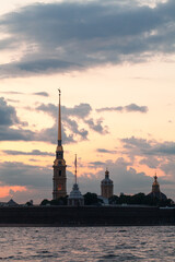 Peter and Paul fortress silhouette at white night