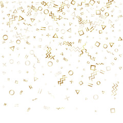 Fototapeta premium Memphis style geometric confetti background with triangle, circle, square, zigzag and wavy line
