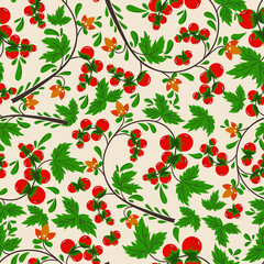 Vector illustration of a seamless beautiful colorful berries pattern. Beautiful, perfect and elegant for textile prints, invites, wallpaper, pack, wrapping paper print	
