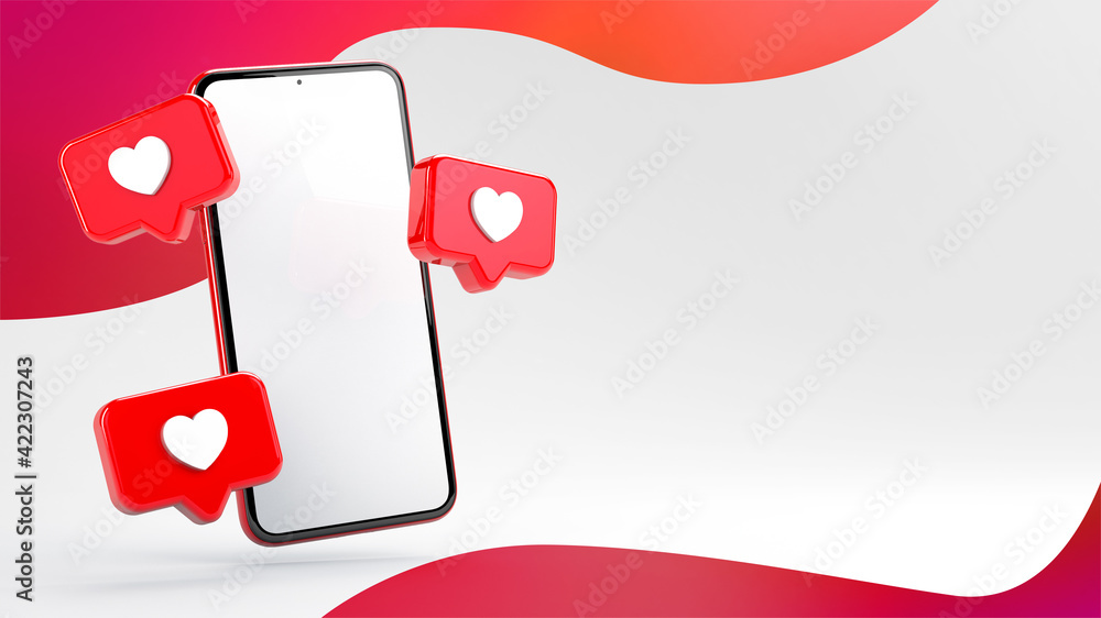 Poster like notifications with phone mockup blank screen and copy space for social media marketing template