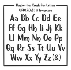 Handwritten alphabet with english characters on white background. Marker font. Handwritten marker pen typeface. Vector illustration