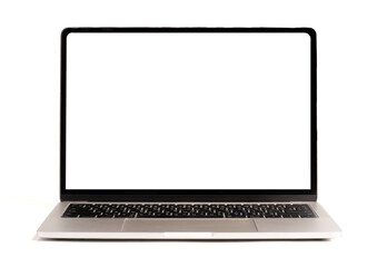 Isolated of laptop computer with white screen for mockup on white background and clipping path.