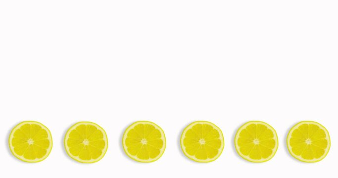 Lemon slices on a white background appear and disappear.Stop motion animation. High quality 4k footage