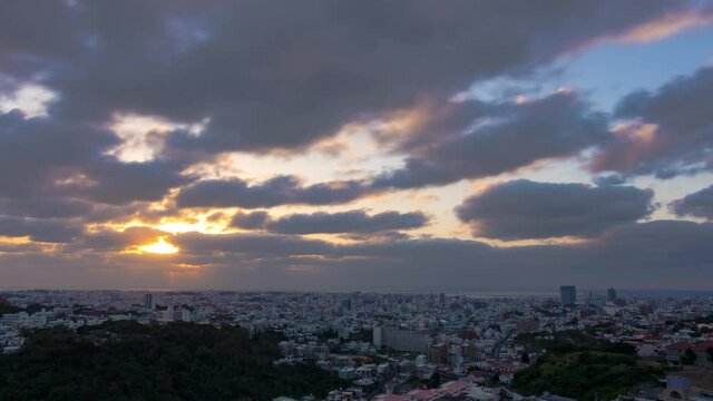 沖縄　那覇　夕日　タイムラプス